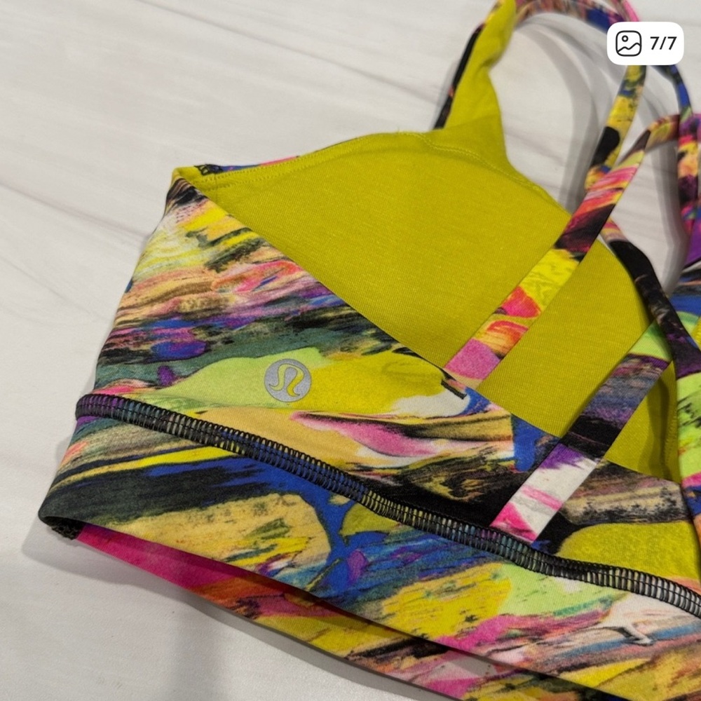 Lululemon Energy Bra Catalyst Multi Size 8 Strappy Back Colorful Neon